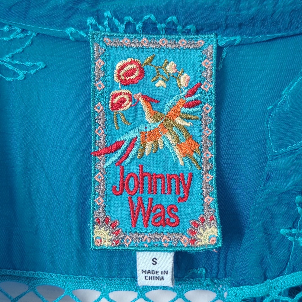 Johnny Was Daisy Peia Boho Floral Embroidered Cupra Rayon Tunic Blouse Blue S - Picture 5 of 12